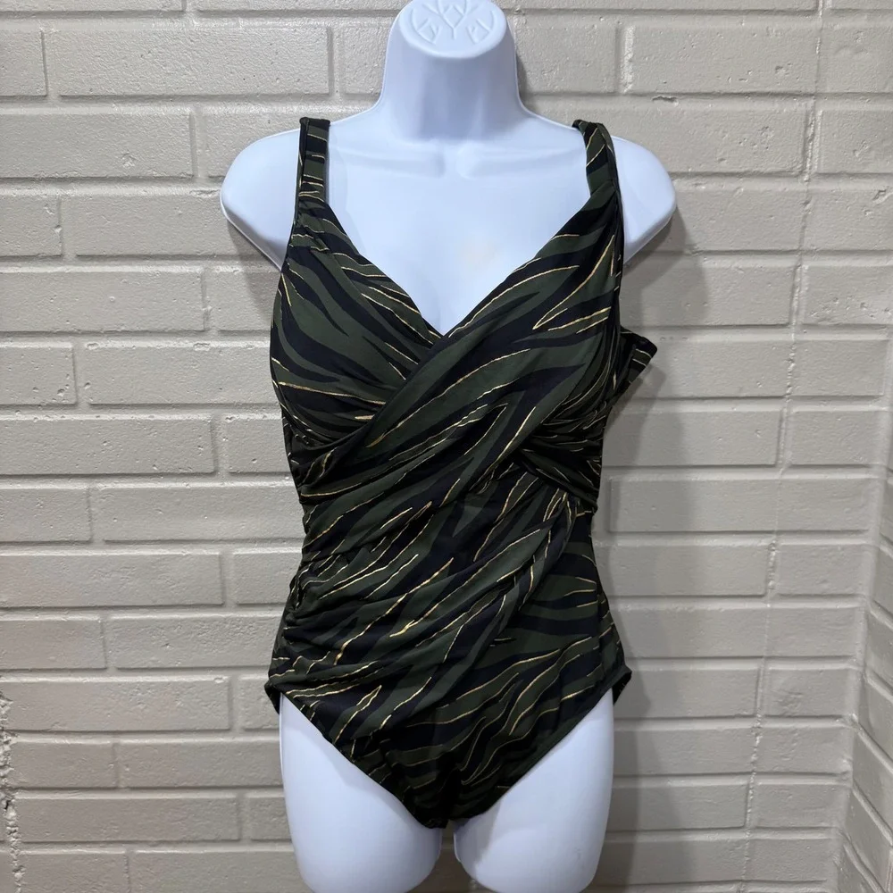 Miraclesuit Seabra Oceanus Shaping Swimsuit Olivetta Zebra Ruched NWOT Sz16 Boho